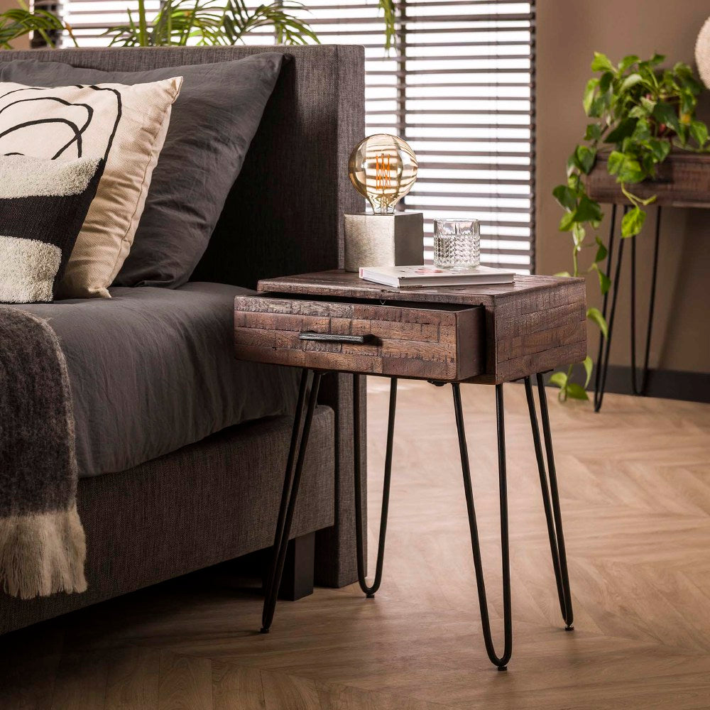 Bedside Table Atlas HomeHaven Brown LxBxH 60x45x35 Acacia wood Nnb