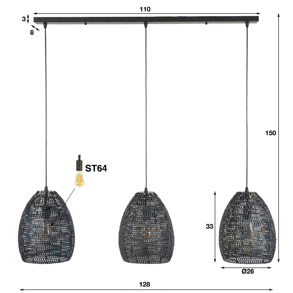 Pendant Light Lennox HomeHaven Black LxBxH 112x41x33 Metal Nnb