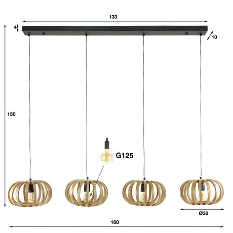 Pendant Light Joss HomeHaven Brown LxBxH 146x41x30 Mango wood Nnb