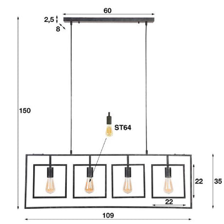 Pendant Light Jerome HomeHaven Black LxBxH 115x43x10 Metal Nnb